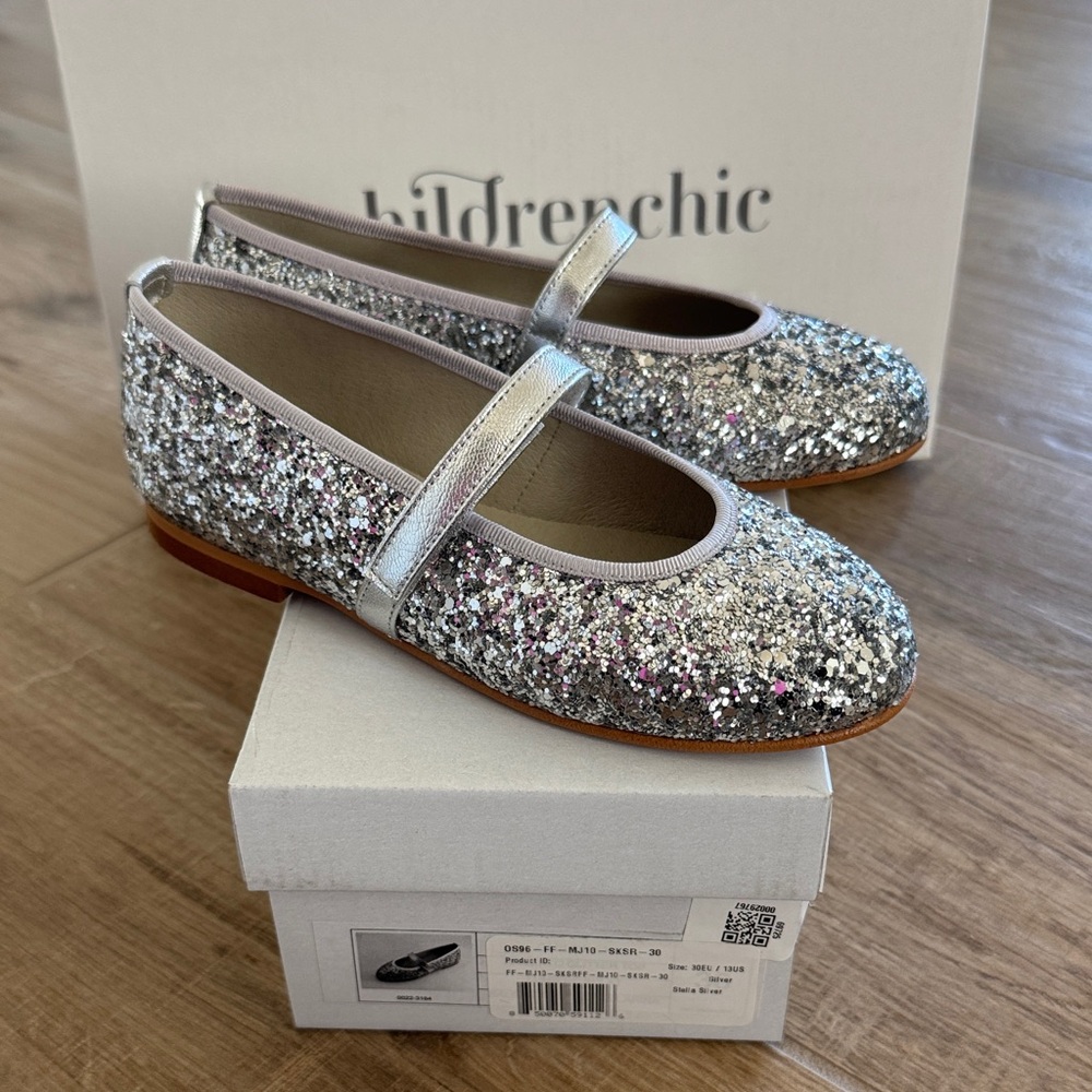 Childrenchic Silver Glitter Dress Shoes for Kids